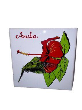 Hummingbirds & Hibiscus Flower Art Decorative Ceramic Tile 8" for Wall/Table
